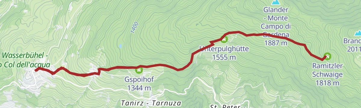 Route map: From Laion to the Unterpulg hut and Ramitzler Schwaige hut